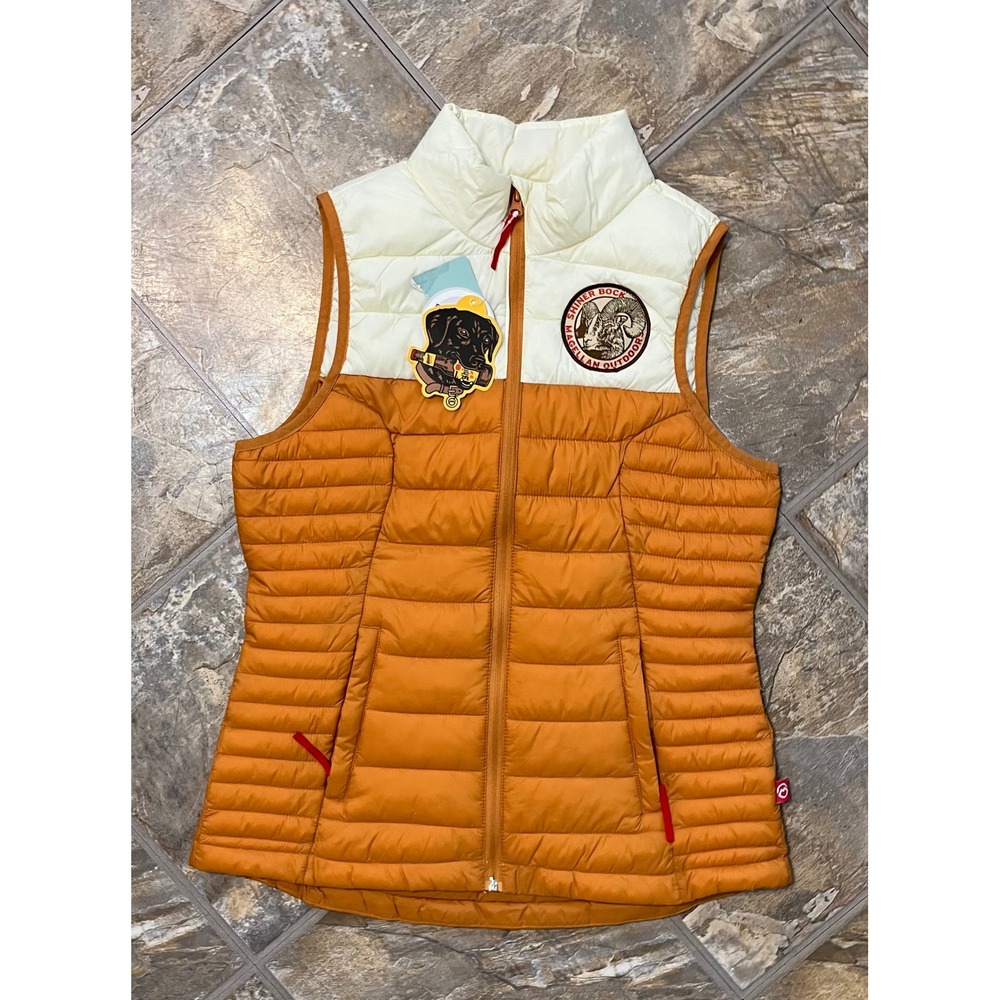 Magellan Outdoors Puffer Vest Women Small Orange New Shiner Bock Colorblock